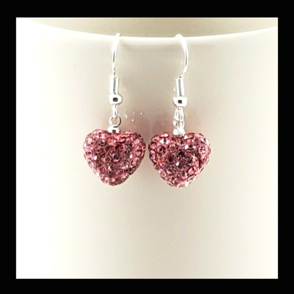 Pink Rhinestone Valentine Heart Earrings